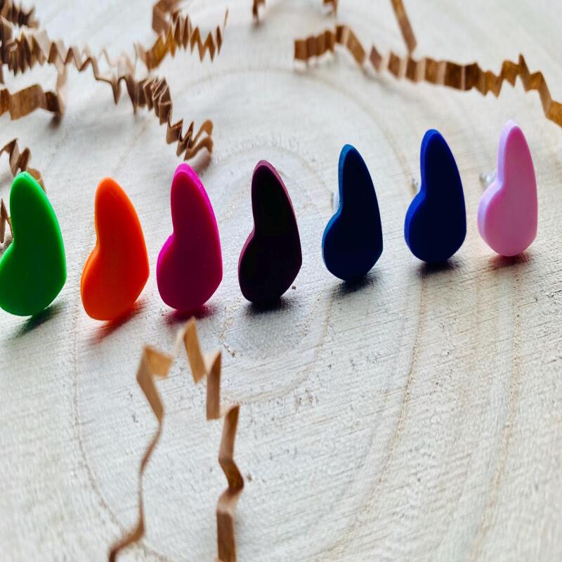 Handmade Colorful Polymer Clay Heart Stud Earrings, Hypoallergenic