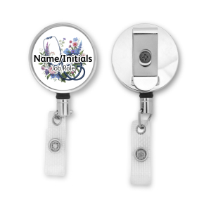 Personalised Metal ID Reel - Floral Stethoscope