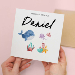 Personalised New Baby Card For Boy Or Girl Sea Ocean Themed New Baby Card Welcome To The World Custom Baby Card
