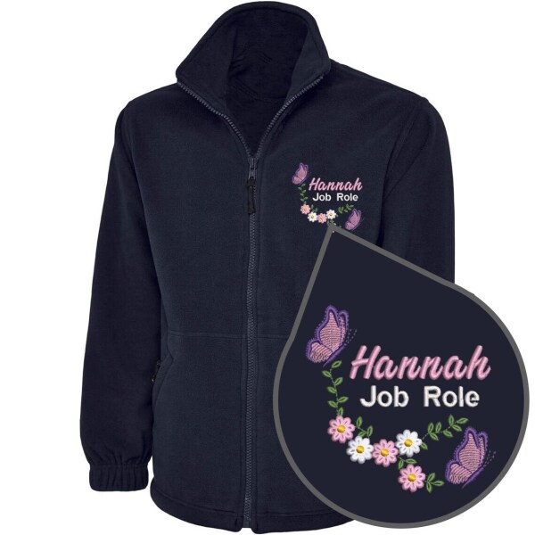 Personalised Embroidered Healthcare Fleece Jacket - Floral Butterflies - XS | UK 8