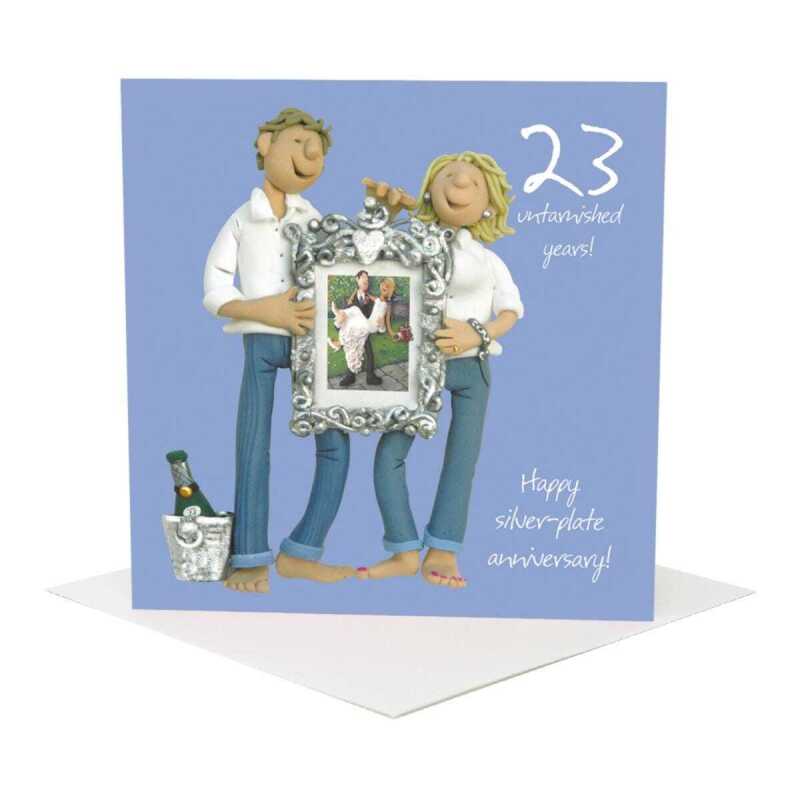 23rd anniversary card (silver-plate anniversary) - designed by Erica Sturla - 15cm square and blank inside, made in the UK