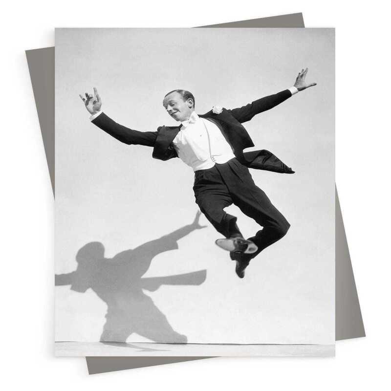 Fred Astaire and shadow - vintage black and white themed card - 12.6 x 17.7cm and blank inside - made in the UK