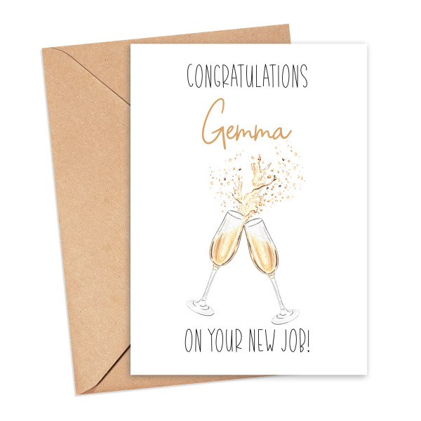 Personalised New Job Card - Congratulations on Your New Job Champagne - Small (Approx. A6 | 105mm x 148mm | 4.1in x 5.8in) - Standard Smooth Card