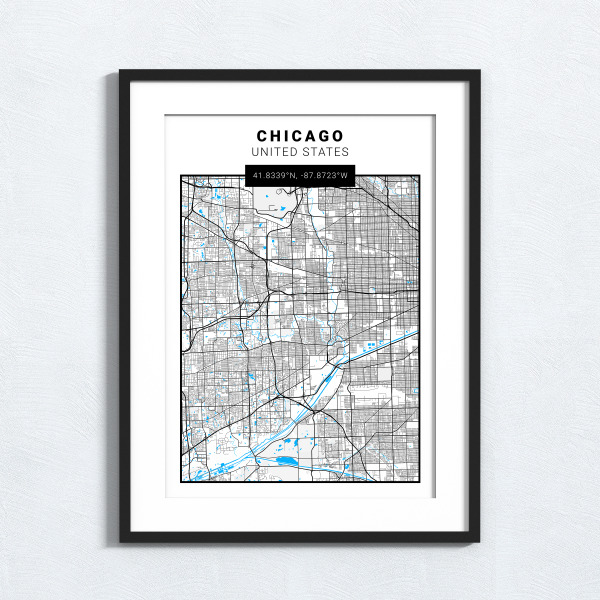Chicago - United States - Map Print - A4