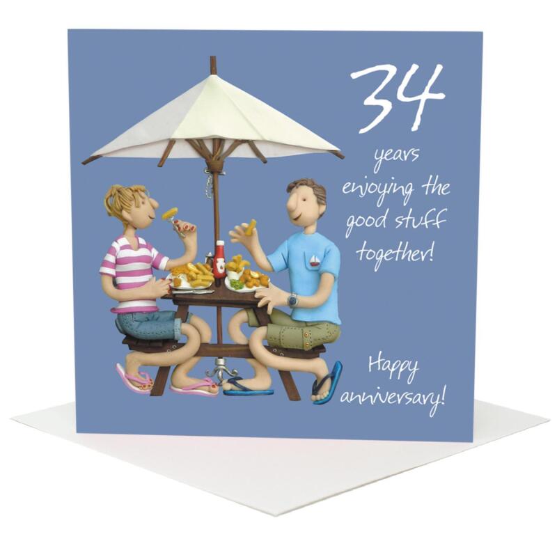 34th Anniversary Card - Enjoying the Good Stuff Together - Fun Polymer Clay Art by Erica Sturla - Made in the UK
