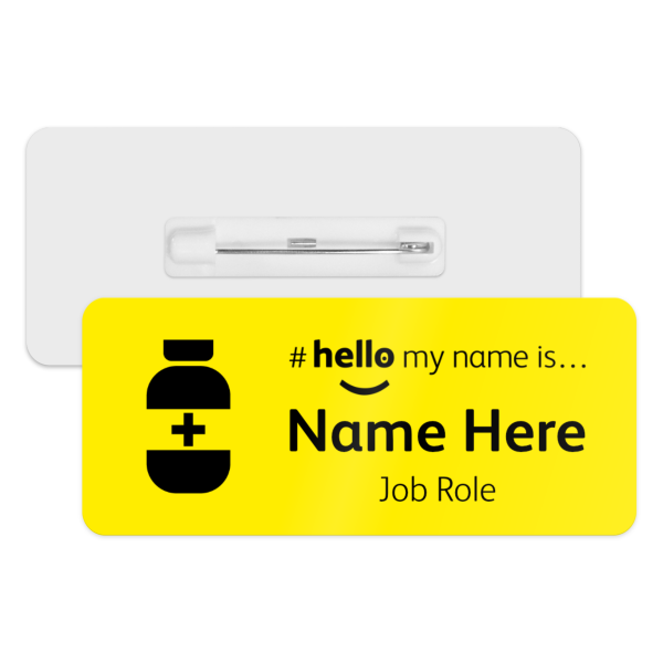 #hello my name is... Name Badge - Classic Yellow - Pill Bottle