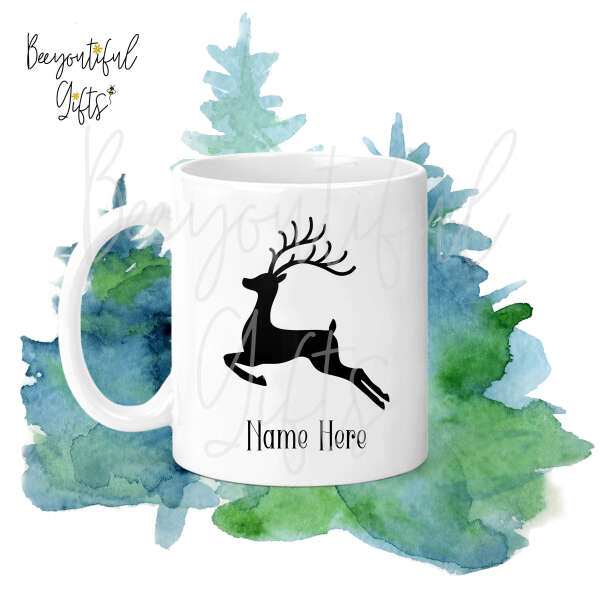 Personalised Christmas Ceramic Mug - Monochrome Reindeer