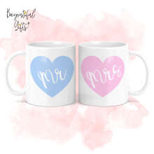 Personalised Wedding Mug Set - Mr & Mrs Coloured Hearts