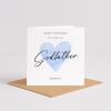 Godfather Birthday Card with Personalised custom name, Blue Watercolour Heart design, Handmade Greeting UK - Smooth No Message - Kraft Brown