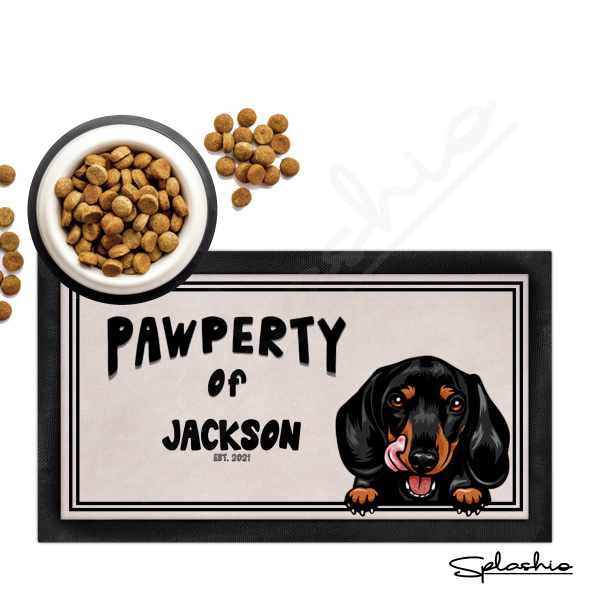 Personalised Dog Bowl Runner/Spill Mat - Pawperty of Name