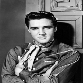 Holy Mackerel Elvis smiling retro black and white photographic card featuring a vintage image of the musician and film star - 12.6 x 17.7cm and blank inside