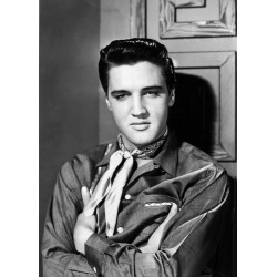 Holy Mackerel Elvis smiling retro black and white photographic card featuring a vintage image of the musician and film star - 12.6 x 17.7cm and blank inside