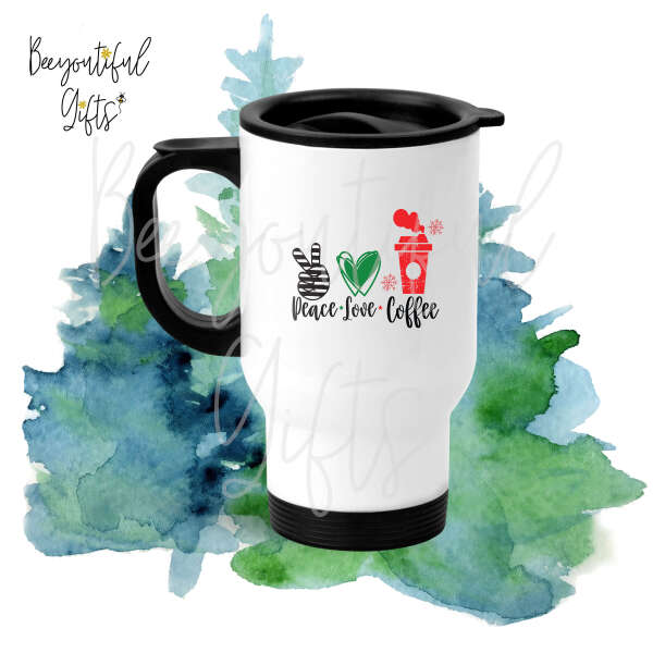 Christmas Travel Mug - Peace Love Coffee