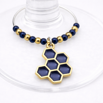 Handmade Wine Glass Charm - Blue Honeycomb
