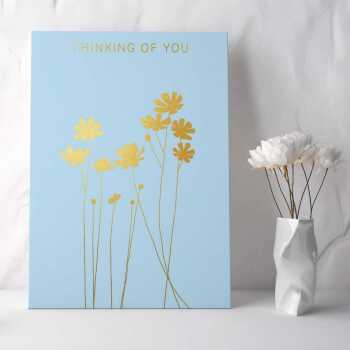Cosmos Thinking of you card embellished with gold foil -  designed by artist Eloise Hall - 15.7 x 11cm and blank inside