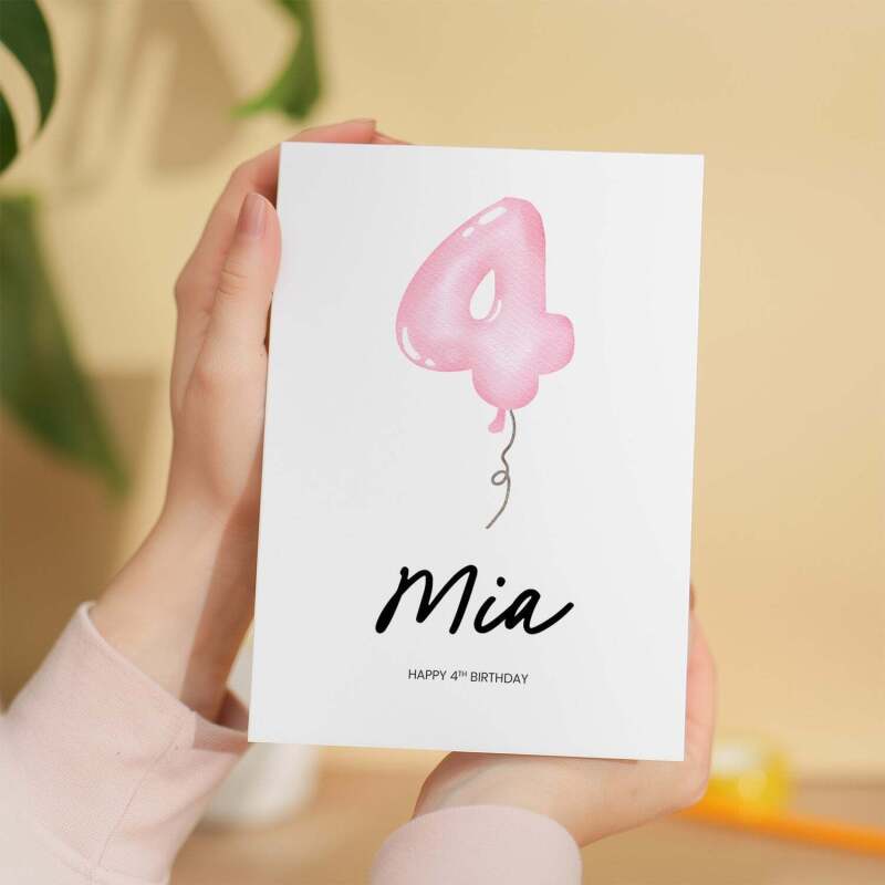Personalised 4th Birthday Card For Girl Four Year Old Birthday Card Custom Card For Fourth Birthday For Girl Happy 4th Birthday Card - Portrait (5x7) / Blank Inside