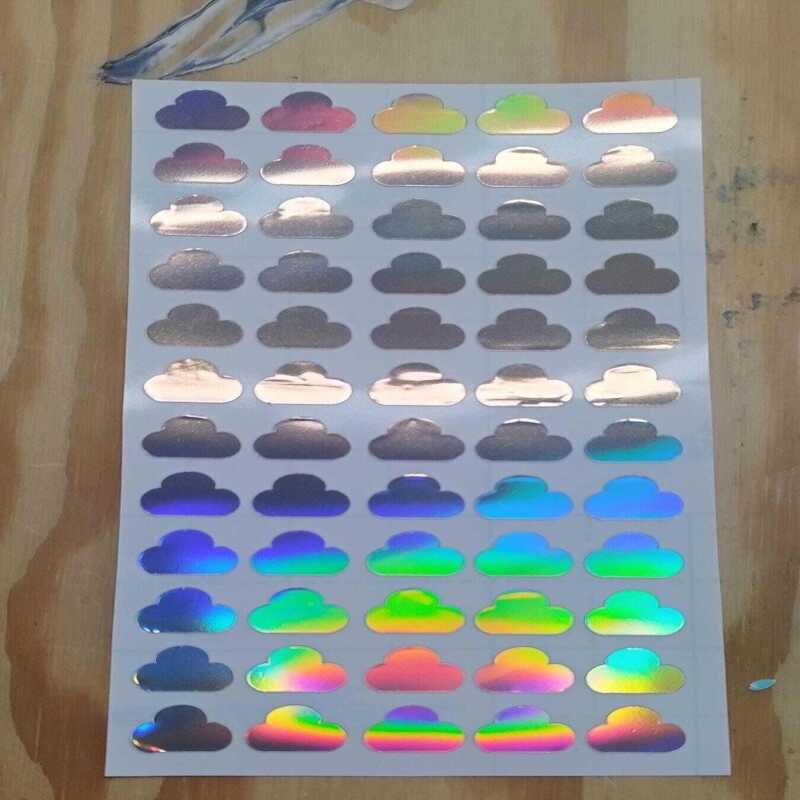 Holographic, White or Silver Cloud Stickers 100 in a set - Holographic