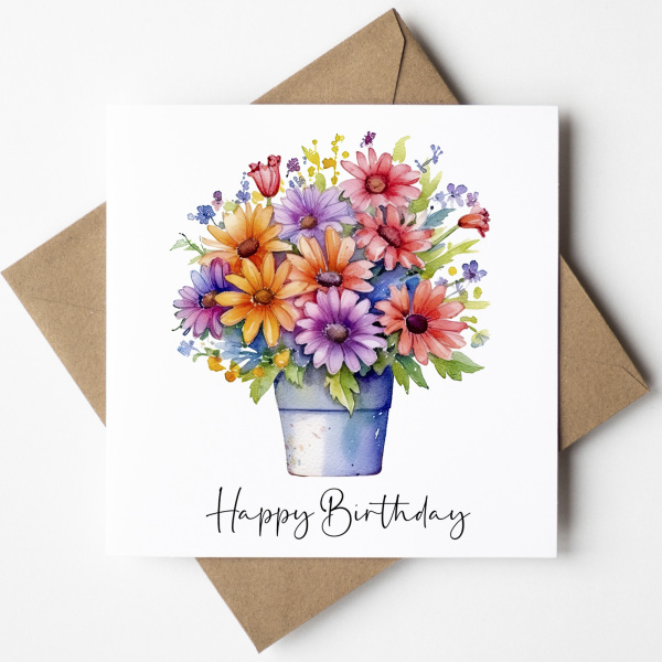 Floral Birthday Cards - Bright Colourful Floral Card - Standard Smooth Card