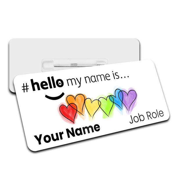 Name Badge - Rainbow Hearts Hello My Name is...
