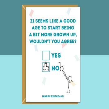 Funny 21st Birthday Card - Personalised inside if required - For Him or For Her - Perfect greetings card for someone turning 21 years old