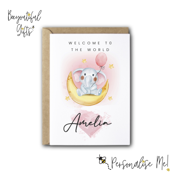 Personalised New Baby Card - Welcome to the World Baby Girl - Small (A6)