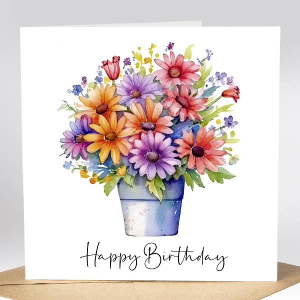 Floral Birthday Cards - Bright Colourful Floral Card - Standard Smooth Card