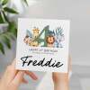 Personalised 4th Birthday Children's Card Jungle Themed Fourth Birthday Card For Boy or Girl Four Years Custom Card - Square (5.5x5.5) / Blank Inside