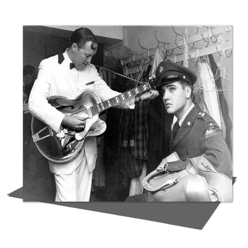 Elvis Presley & Bill Haley playing in brooklyn high school, vintage photographic card   - 12.6 x 17.7cm and blank inside - made in the UK