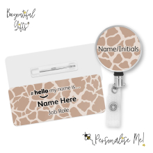 #hello my name is... Name Badge & Metal ID Reel - Giraffe Animal Print