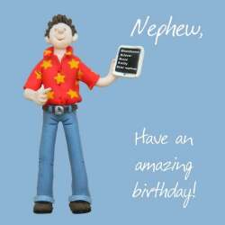 Holy Mackerel amazing nephew birthday card - designed by artist Erica Sturla - 15cm square and blank inside for your message - made in the UK
