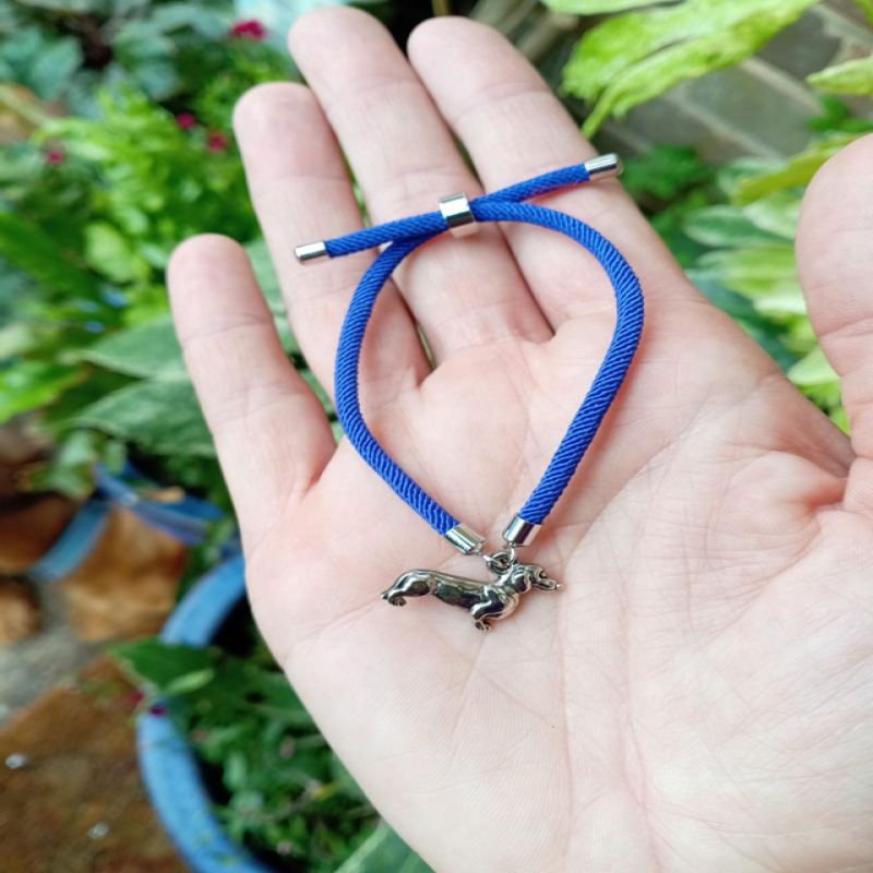 Dark Blue kids bracelet with a Sausage Dog Charm