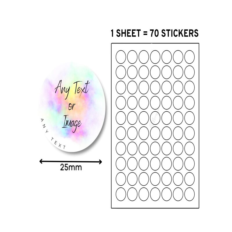 Printed Round Stickers Personalised | 25, 35, 45, 65, 85 mm | Matte, Glossy, Transparent/Clear | Business, Events, Wedding - Matte - 25mm - Sample (Not Custom)