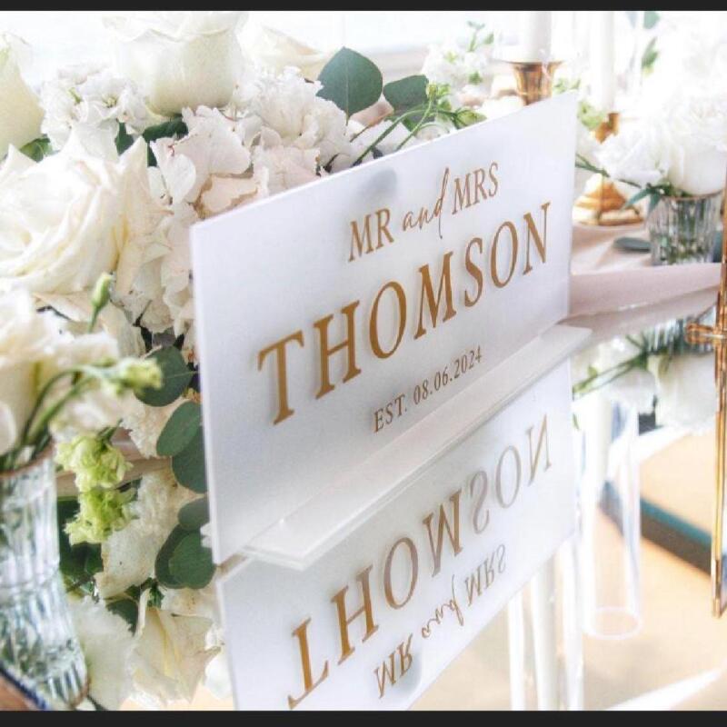 Top Table Wedding Sign / Custom Sign for Wedding Top Table / Wedding Decor / Mr & Mrs Sign - White - Frosted