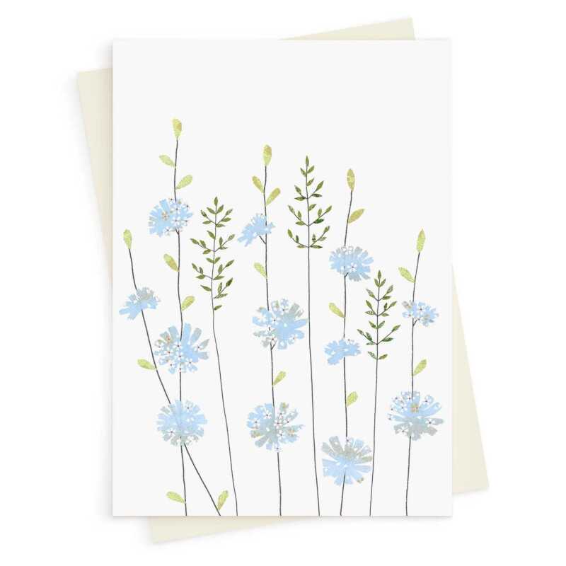 Chicory & grass greeting card -  designed by Eloise Hall - 15.7 x 11cm and blank inside, made in the UK