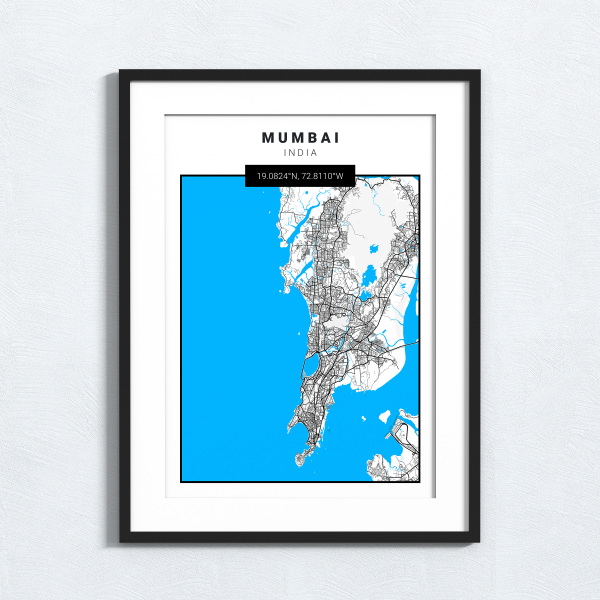 Mumbai - India - Map Print - A4
