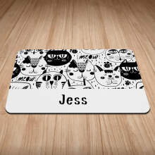 Personalised Monochrome Cat Design Cat Bowl Mat