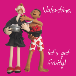 Holy Mackerel lets get fruity funny Valentines day card for him - designed by artist Erica Sturla - 15cm square and blank inside for your message - made in the UK