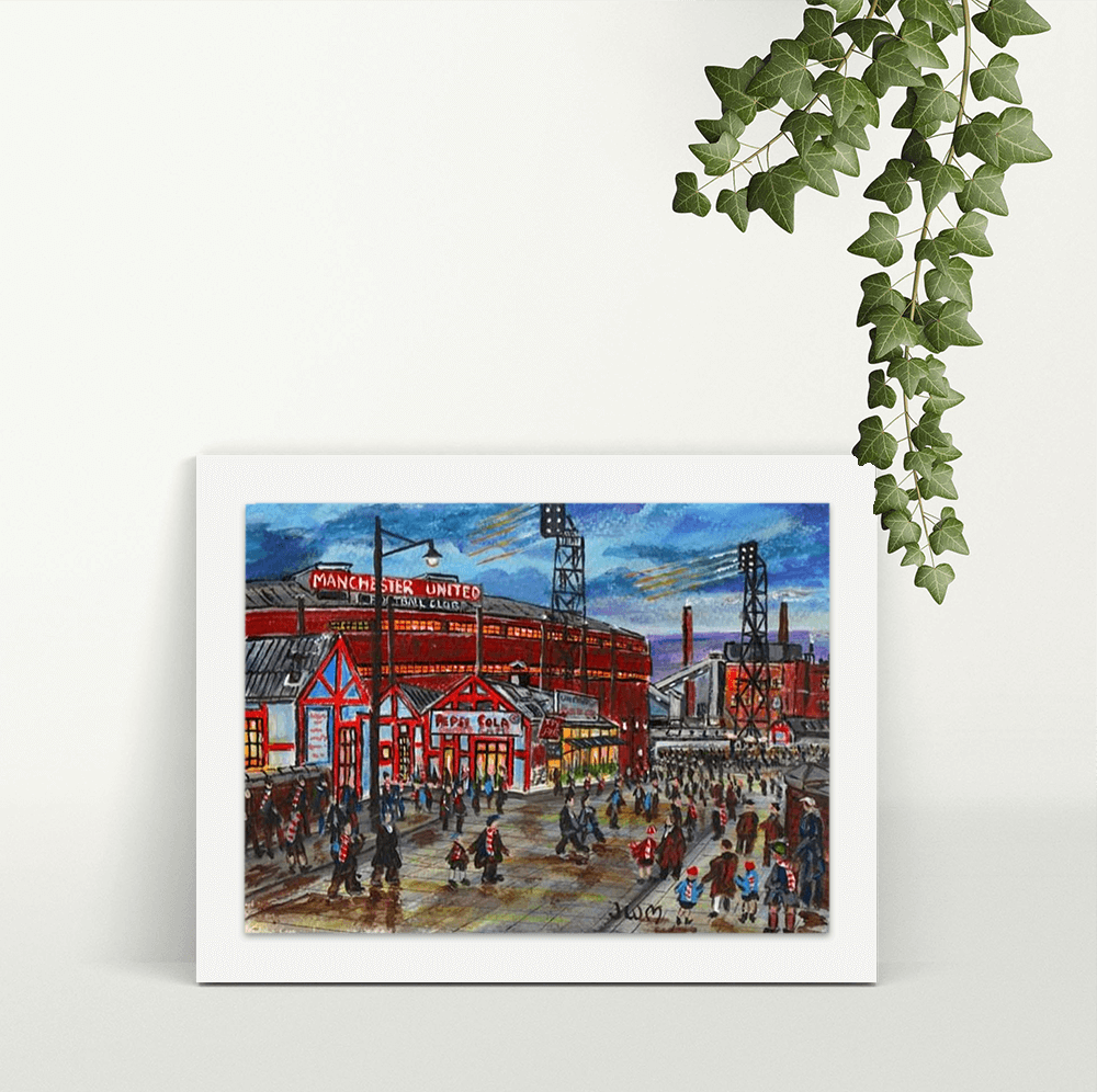 Old Trafford Match Day (Days Gone by) - A4 Print - Mounted