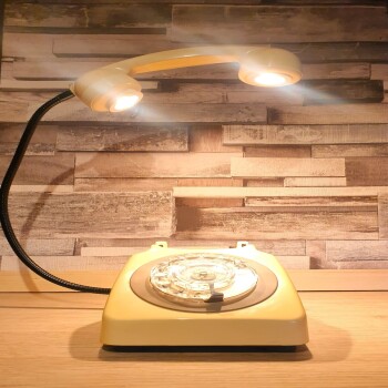 Rotary Dial Telephones Vintage Cream Lamp, With white rim spots and green rotary, 1970s GPO 746 Models