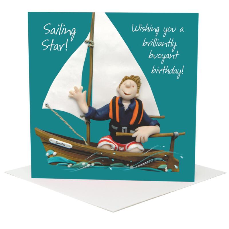 Sailing star birthday card for him - designed by Erica Sturla - 15cm square and blank inside, made in the UK