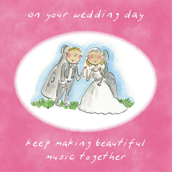 Cellists Music Themed Wedding Greetings Card by Artist Rosie Brooks. Card is 150mm Square.