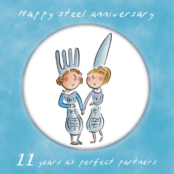 Holy Mackerel same sex LGBTQ+ 11th Steel anniversary card (female) by Rosie Brooks - blank inside - 15cm square