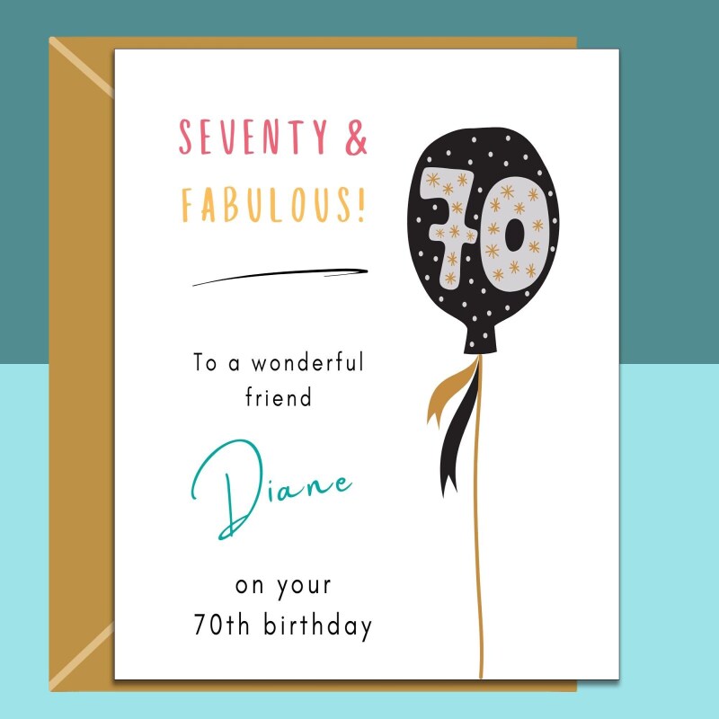 70th Friend Birthday Card | Personalised Birthday Card | 70 Year Old | Customised | For Him or Her | Happy Birthday Gift Ideas for Friend - Blank inside - Regular - Matte