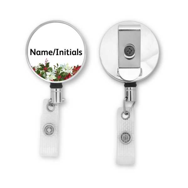 Personalised Metal ID Reel - Poinsettia Border