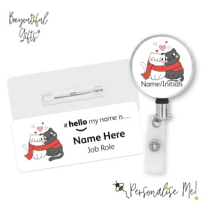 #hello my name is... Name Badge & Metal ID Reel - Valentine Cats