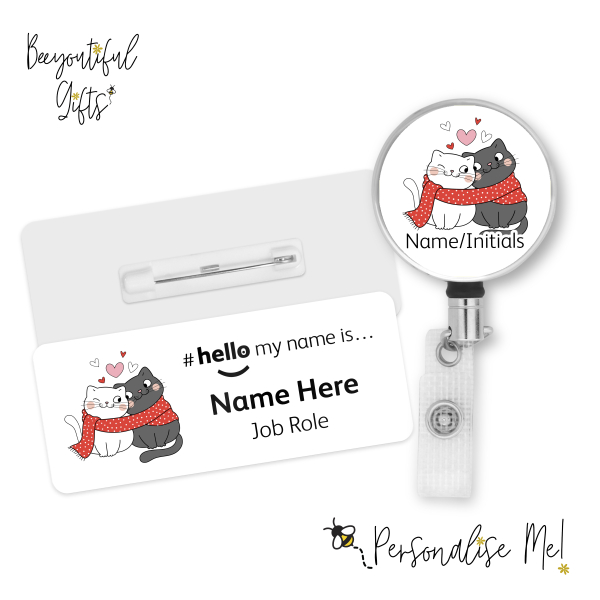 #hello my name is... Name Badge & Metal ID Reel - Valentine Cats