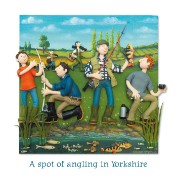 Holy Mackerel A spot of angling in Yorkshire greetings card, designed by Erica Sturla Card is 150mm square and blank inside.