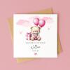 Personalised New Born Baby Girl Card Teddy Bear Birth Announcement &ndash; Pink Balloons Keepsake - Smooth No Message - Kraft Brown