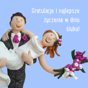 Holy Mackerel Gratulacje i najlepsze ?yczenia w dniu ?lubu Polish wedding card for a couple - designed by artist Erica Sturla - 15cm square and blank inside for your message - made in the UK