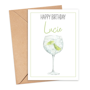 Personalised Birthday Card - Happy Birthday with Gin - Small (Approx. A6 | 105mm x 148mm | 4.1in x 5.8in) - Standard Smooth Card